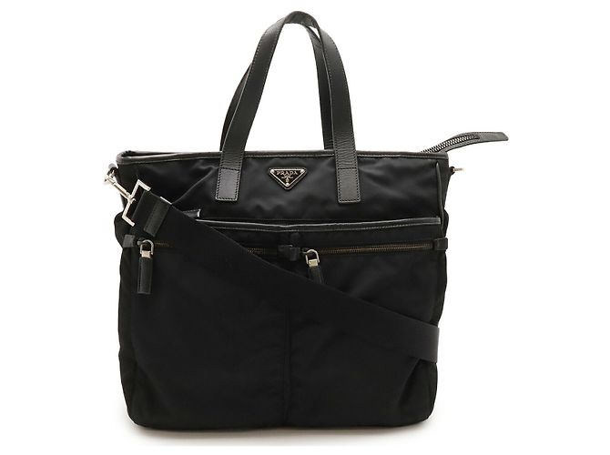 Borsa tote 2 in 1 in nylon e pelle Prada Nero