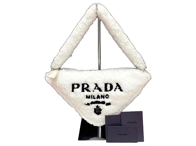 Bolso de mano de toalla Triangle de Prada Blanco