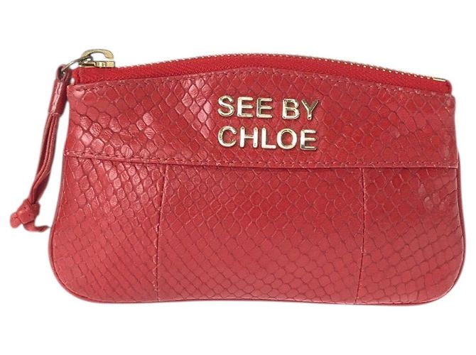 Chloé Monedero de cuero Chloe Rojo Dorado Roja