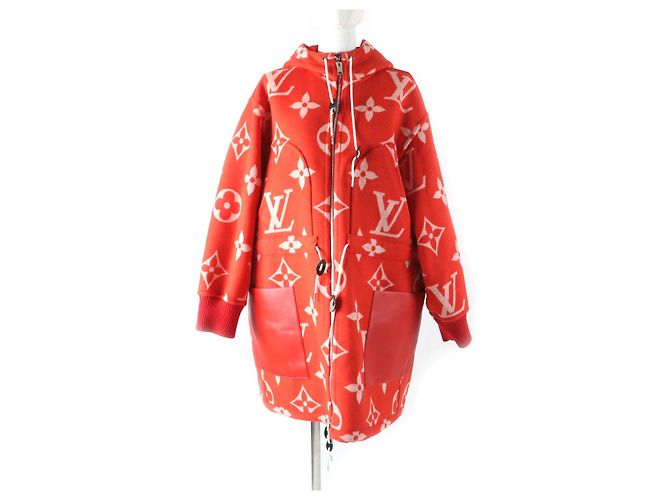 Manteau à capuche en laine et soie Monogram Géant Louis Vuitton Rouge