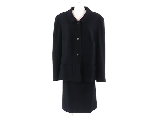 Timeless Chanel COCO Mark Button Wool Tweed Set Black