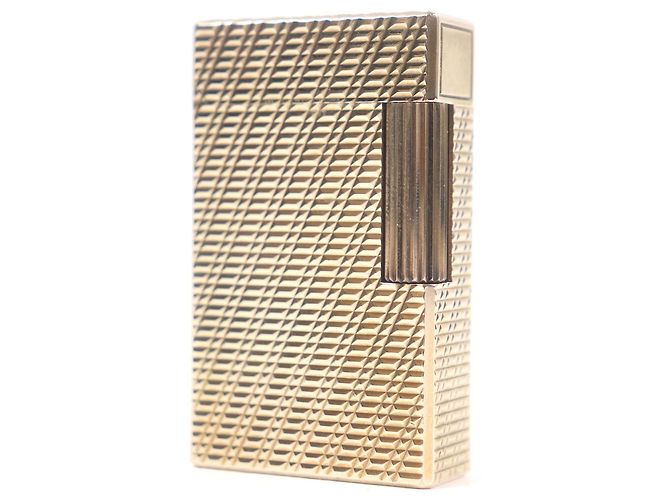 Autre Marque Dupont Line 1 Check Pattern Square Lighter Golden