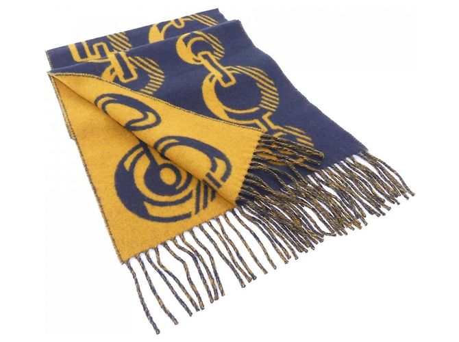 Hermès Hermes Cashmere Stole Yellow Navy blue