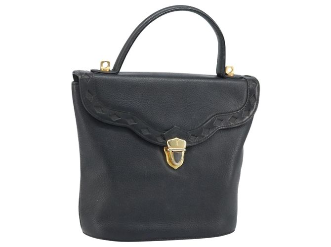 SAINT LAURENT Bolsa de mão em couro preto dourado Auth 174481