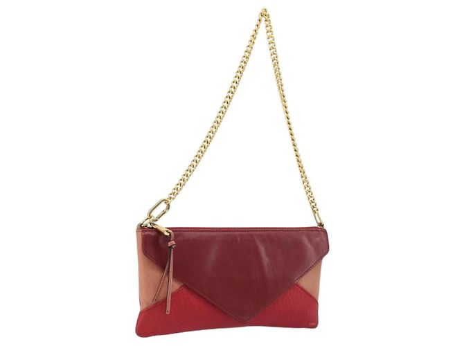 Chloé Bolsa de Ombro Chloe em Couro Vermelho Dourado Auth mr2151