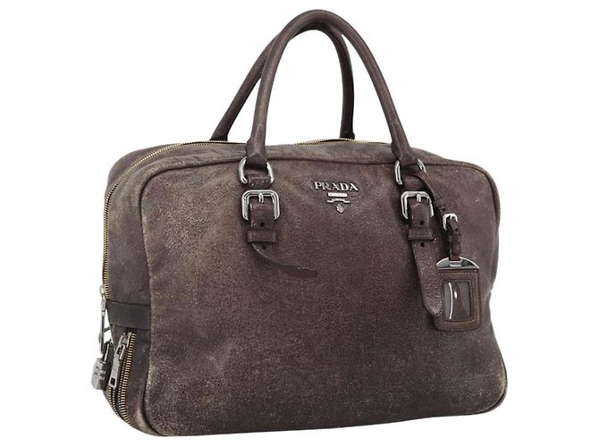 PRADA Borsa a mano in pelle viola argento Auth mr2128 D'oro Porpora