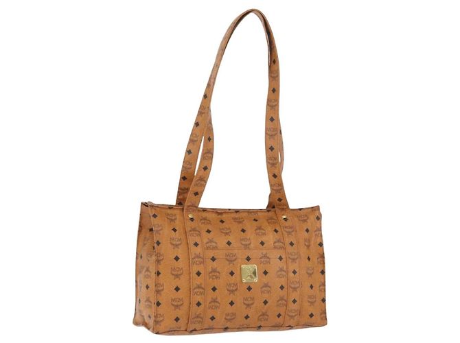 Bolsa Tote Vicetos Logogram MCM em couro PVC marrom e dourado Auth 174495