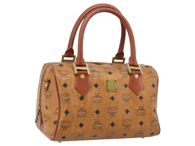 MCM Vicetos Logogram Sac à Main en Cuir PVC Marron Or Auth BSZ338 Doré