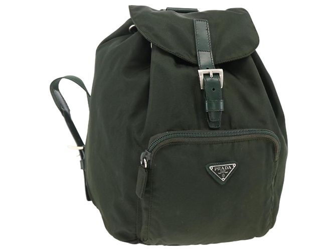 PRADA Backpack Nylon Green Silver Auth BA11221 Silvery