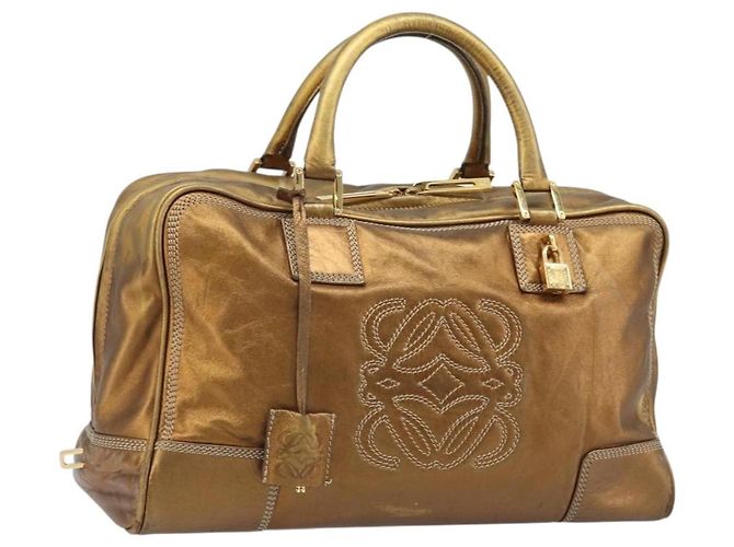 LOEWE Anagram Amazona 36 Sac à Main Cuir Doré Auth bs33969