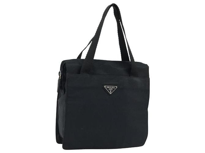 PRADA Borsa a mano in nylon nero argento Auth BSZ146