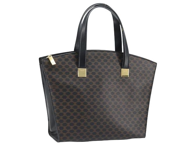 Céline Bolsa de mão em lona Macadam CELINE em couro PVC preto e dourado Auth bs34056