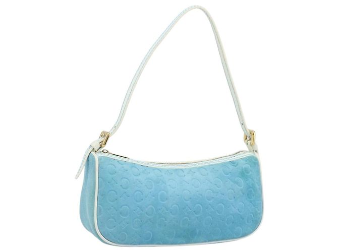 Céline CELINE C Macadam Canvas Accessory Pouch Suede Light Blue Gold Auth LNZ731A Golden