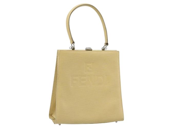 FENDI Handtasche aus Leder Elfenbein Silber Auth ARZ093 Roh