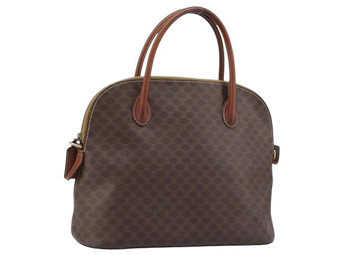 Céline Bolsa de mão em lona Macadam CELINE em couro PVC marrom e dourado Auth ka3055