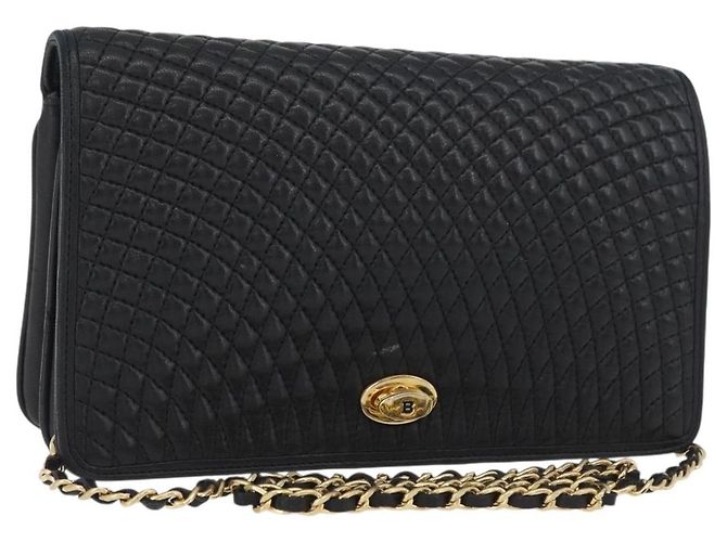 BALLY Borsa a Spalla a Catena Pelle Nera Oro Auth BSZ200 Nero D'oro