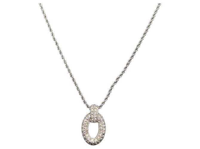 Christian Dior Halskette Metall Silber Auth BA11479