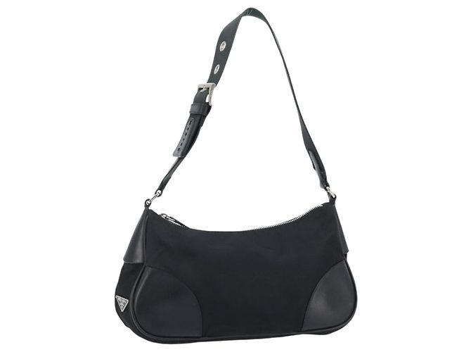 PRADA Shoulder Bag Nylon Black Silver Auth ARZ672A Silvery