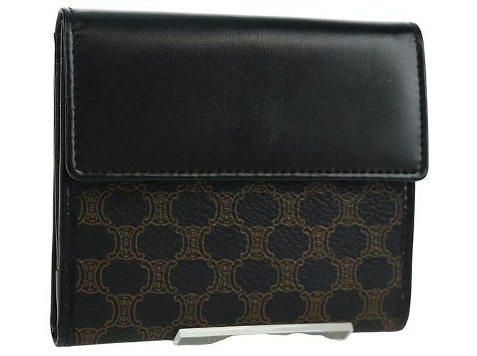 Céline CELINE Macadam Canvas Trifold Wallet PVC Leather Black Gold Auth am11034V Golden