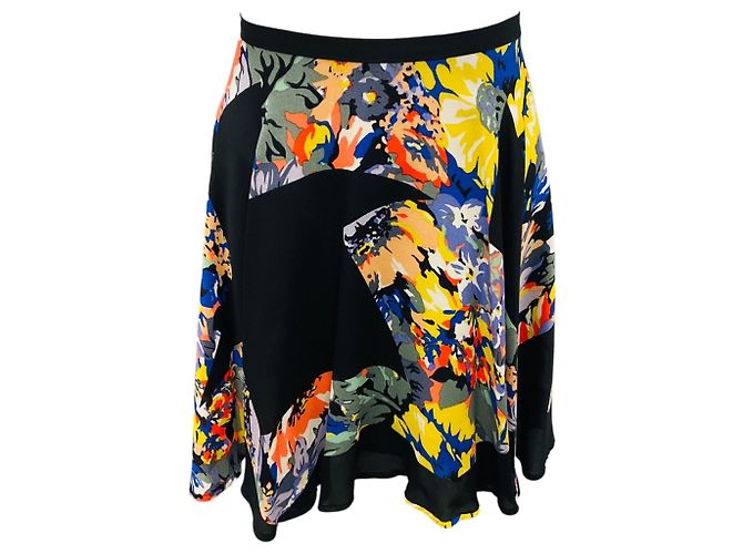 Gonna in seta floreale multicolore nera / gialla di Zimmermann