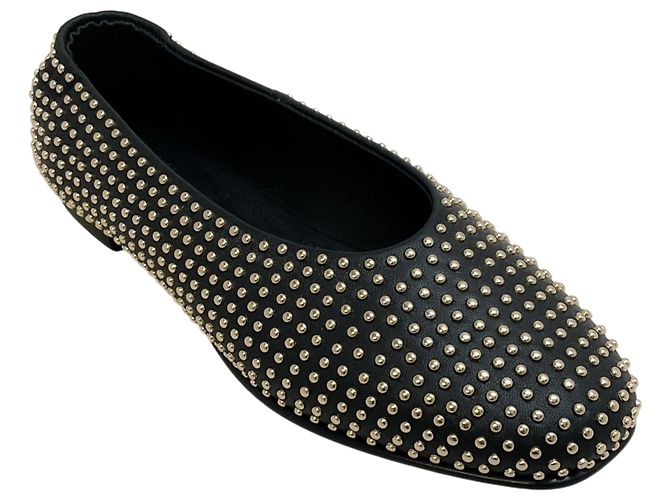 Jonathan Simkhai Simkhai Black Leather Eden Flats with Gold Studs
