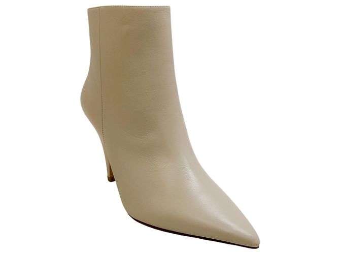 Casadei Eggshell Leather Frenchie Booties Beige
