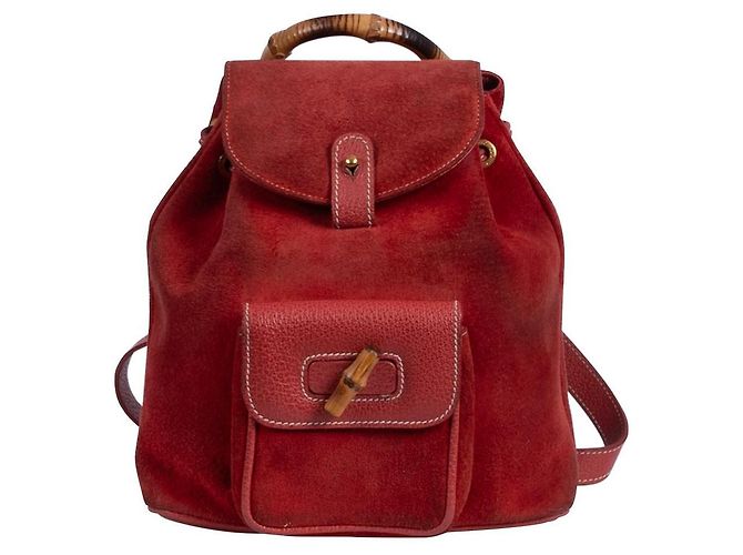 Gucci Vintage Bamboo Backpack 1990 Red