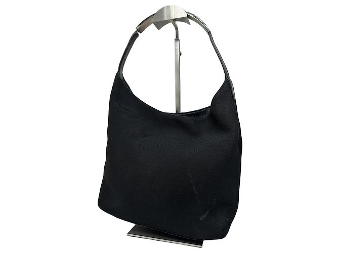 Vintage Gucci Leder-Canvas-Handtasche Schwarz