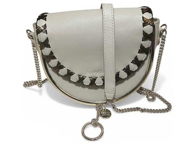 Bolsa transversal See by Chloé Mini Mara bege couro Gold hardware