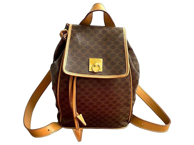 Céline Celine Macadam Triomphe PVC Leather Backpack Brown