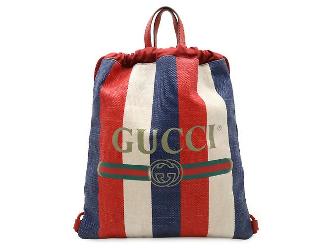 Gucci Druck Canvas Leder Rucksack Weiß Rot Blau