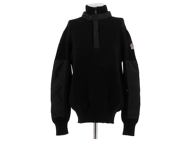 Moncler Schwarzer Pullover mit Nylon-Einsätzen 