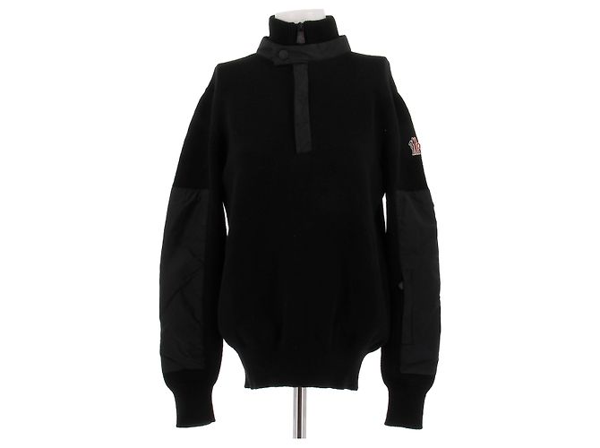 Moncler Pull noir avec empiècements nylon