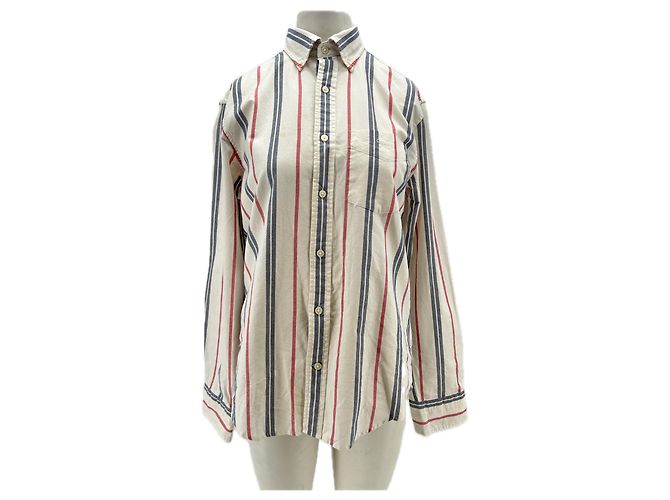 Autre Marque Camicia bianca a righe blu e rosse in cotone Bianco