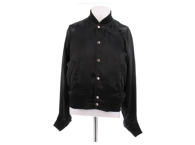 Comme Des Garcons Schwarze Satinjacke mit Aufdruck