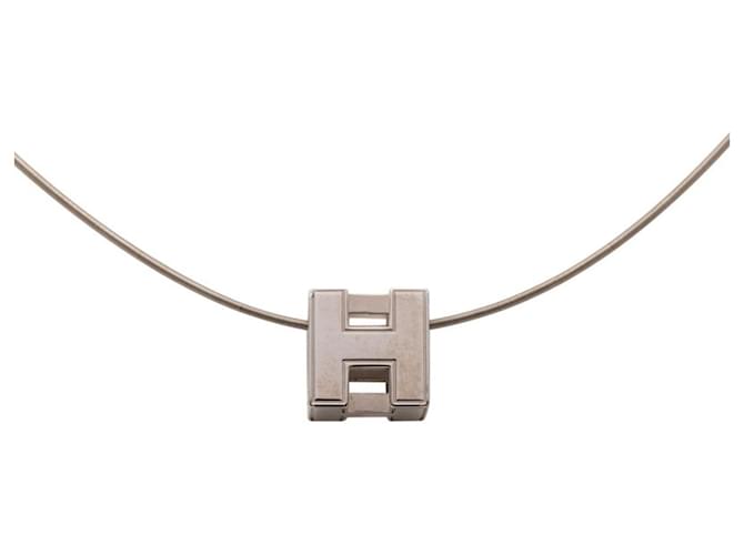 Hermès Collier Cage d'H H-Cube en métal argenté Hermes 