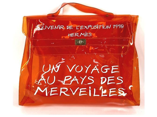Hermès Vinyl Kelly Tote Handtasche Weiß Orange