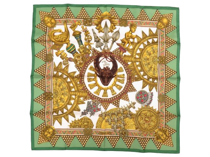 Lenço de seda Carre 90 L'OR DES CHEFS da Hermès Dourado Verde