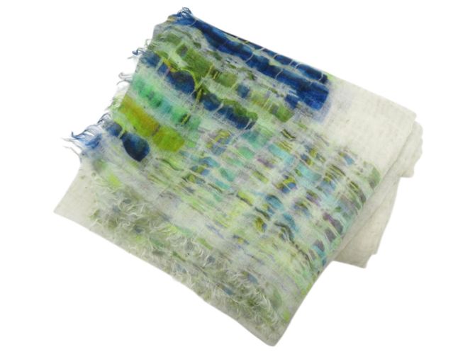 Chanel Sciarpa Grande Coco Mark Bianco Blu Verde 