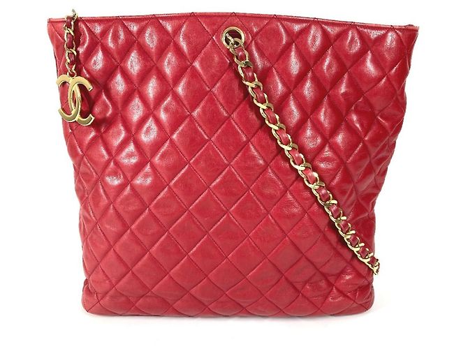 Sac cabas matelassé vintage Chanel Rouge
