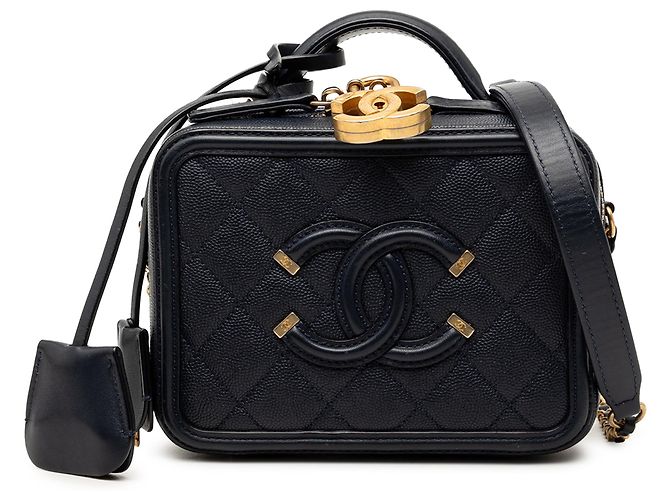 Chanel Bleu Petit Étui Vanity Caviar CC Filigrane