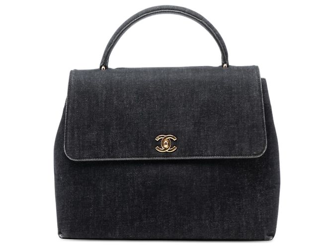Chanel Schwarze CC Denim Kelly Handtasche