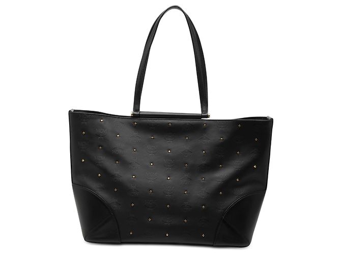 MCM Schwarze Visetos Nylon Claudia Studded Tote