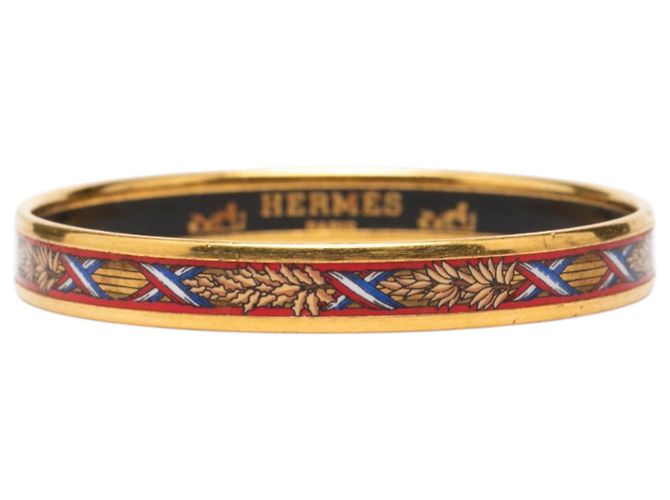 Hermès Red Narrow Liberte Egalite Fraternite Enamel Bangle 65 
