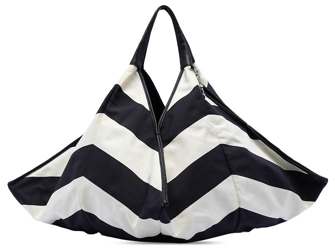 Chanel Black CC Canvas Stripe Tote