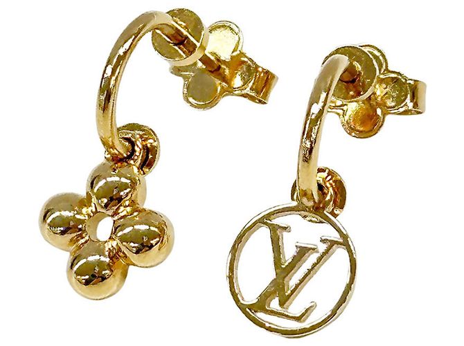 Louis Vuitton Gold Plated Stud Earrings Golden