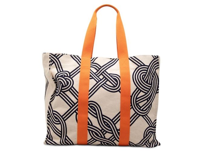 Bolsa Tote Nou Marin da Hermès Bege Laranja Azul marinho