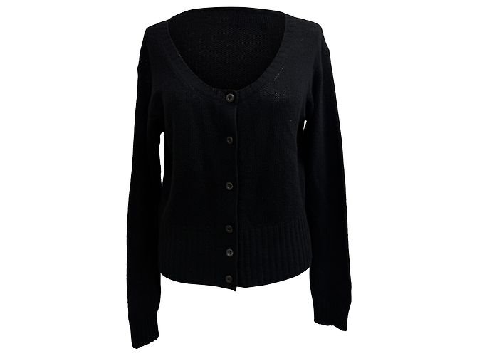 Prada Strickjacke mit Rundhalsausschnitt aus schwarzer Wolle