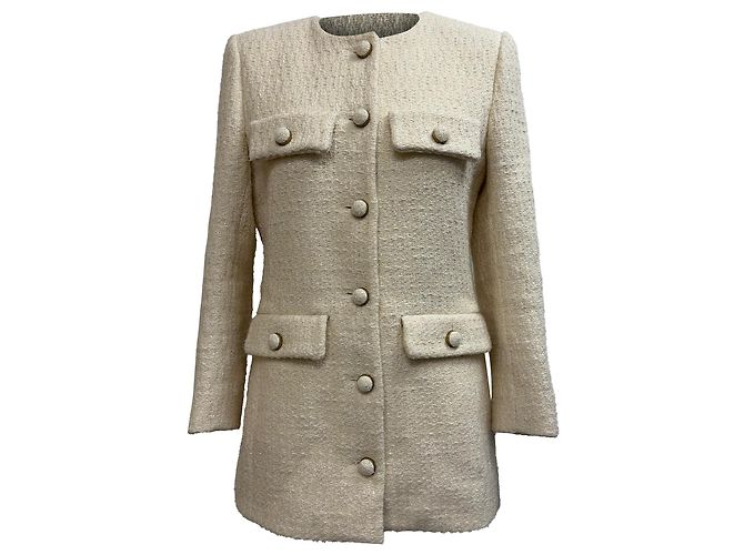 Blazer de tweed de algodón crema de Saint Laurent Blanco Crudo