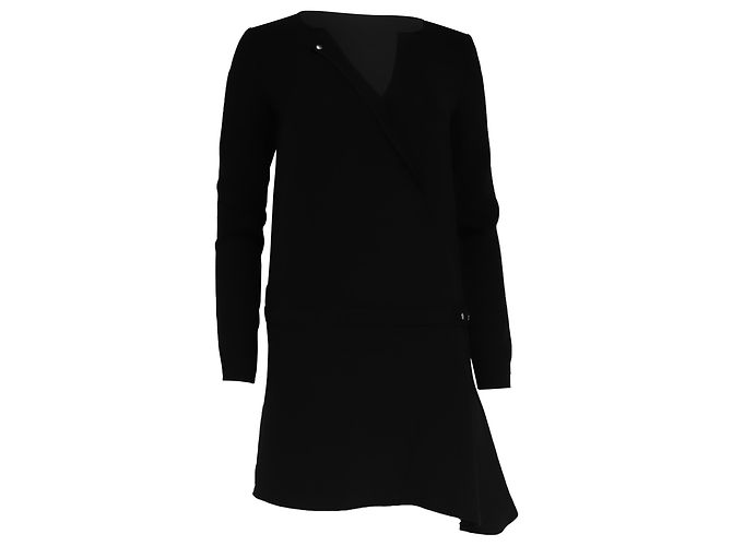 Ba&Sh Asymmetrisches Langarm-Minikleid aus schwarzer Wolle